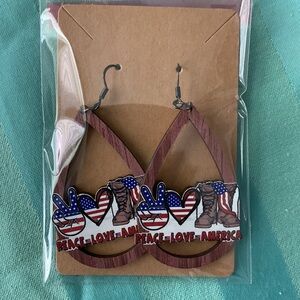 Peace Love America Wooden Earrings